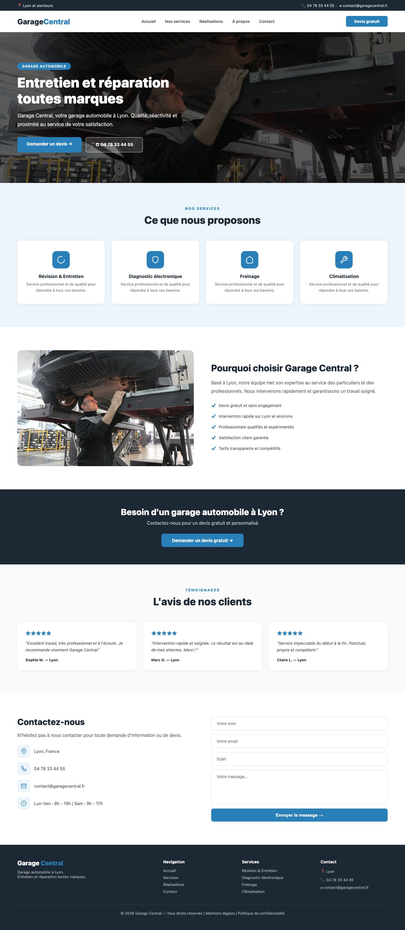 Site vitrine Garage Central garage automobile Lyon