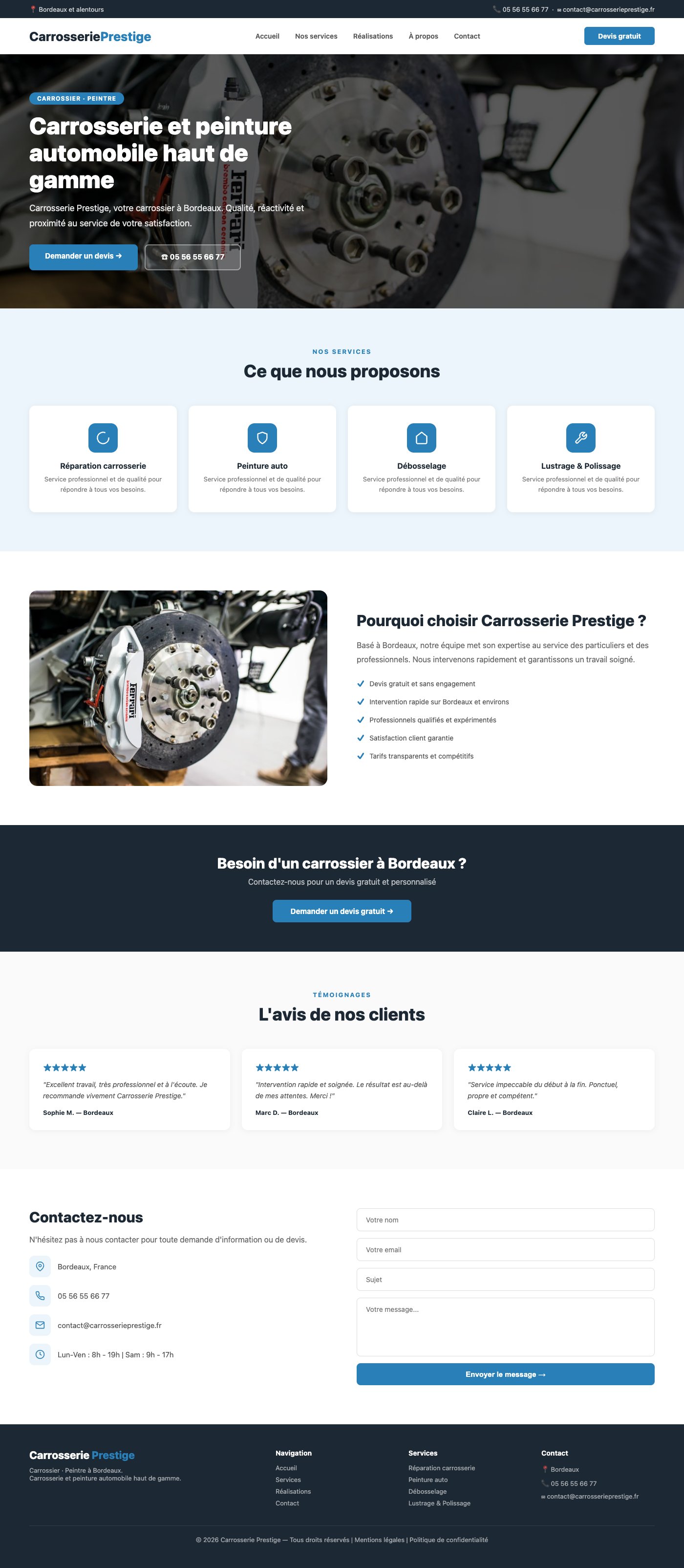 Site vitrine Carrosserie Prestige carrossier Bordeaux
