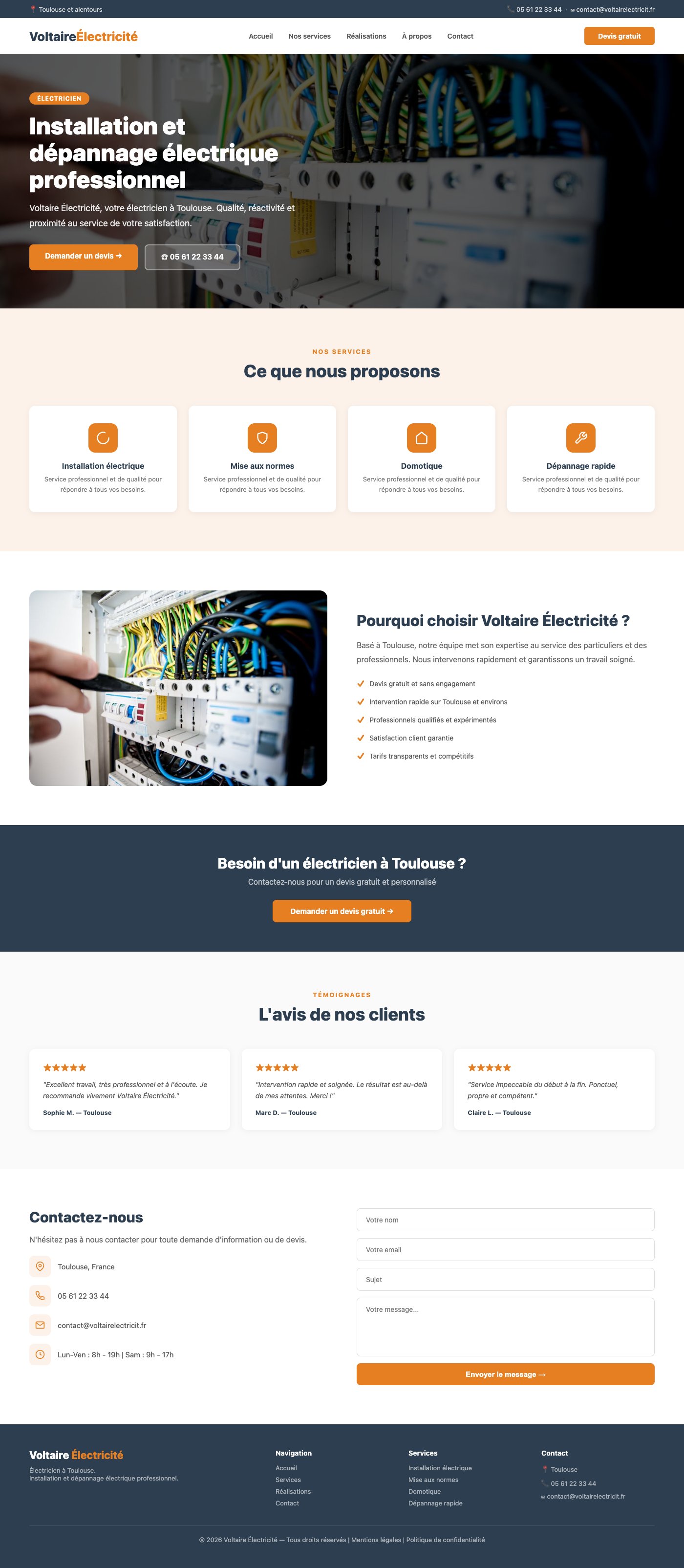 Site vitrine Voltaire Électricité électricien Toulouse