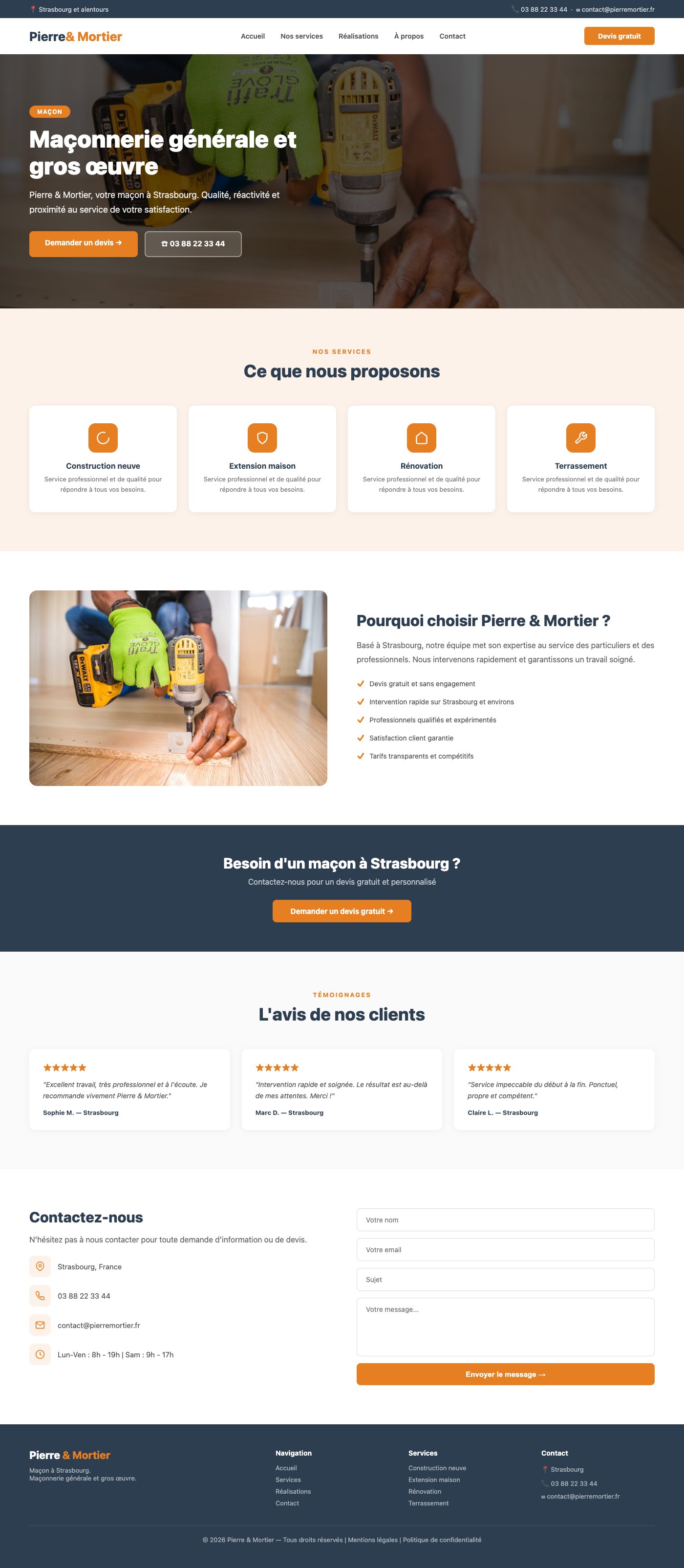 Site vitrine Pierre & Mortier maçon Strasbourg