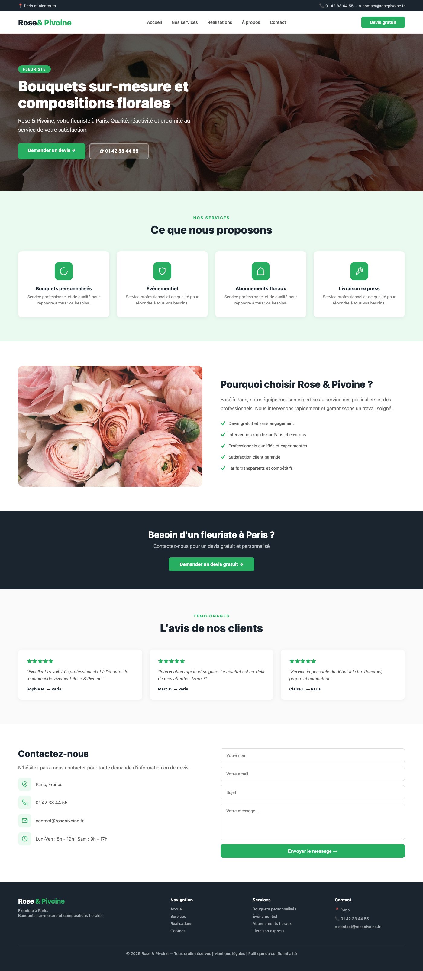 Site vitrine Rose & Pivoine fleuriste Paris