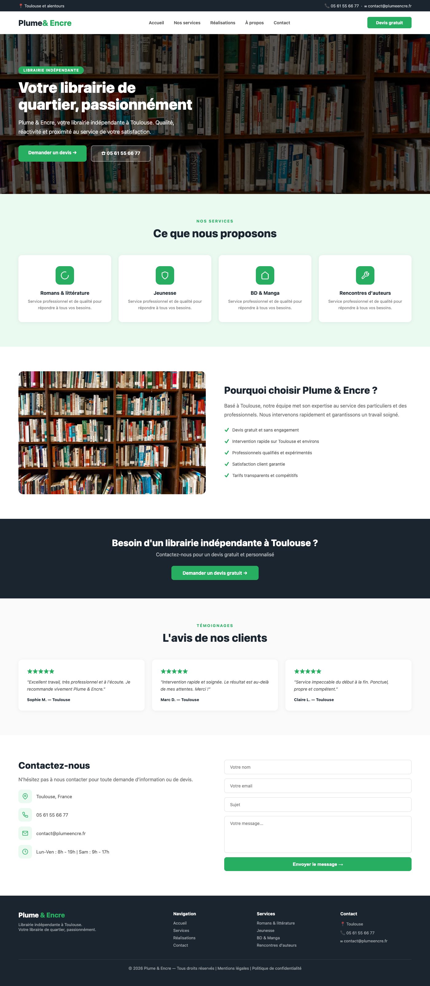 Site vitrine Plume & Encre librairie Toulouse