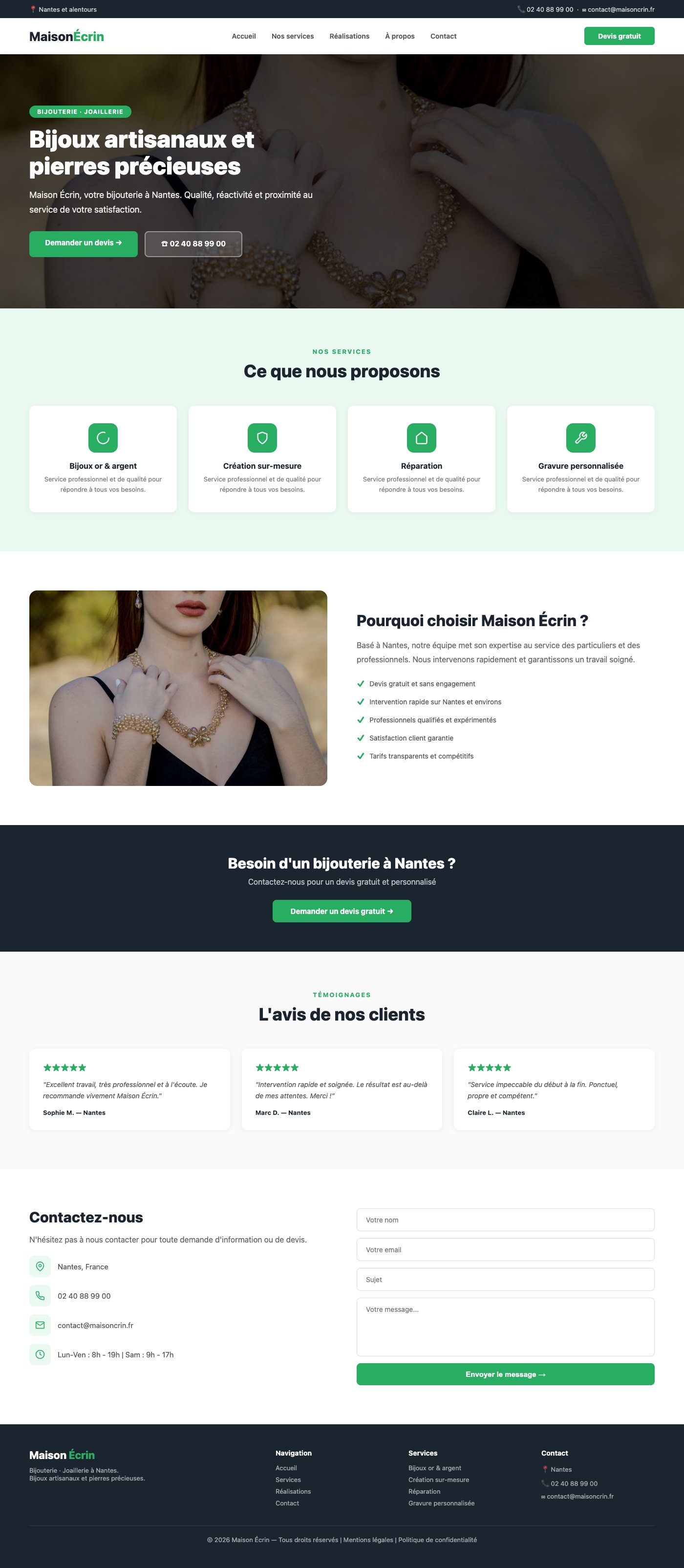 Site vitrine Maison Écrin bijouterie Nantes