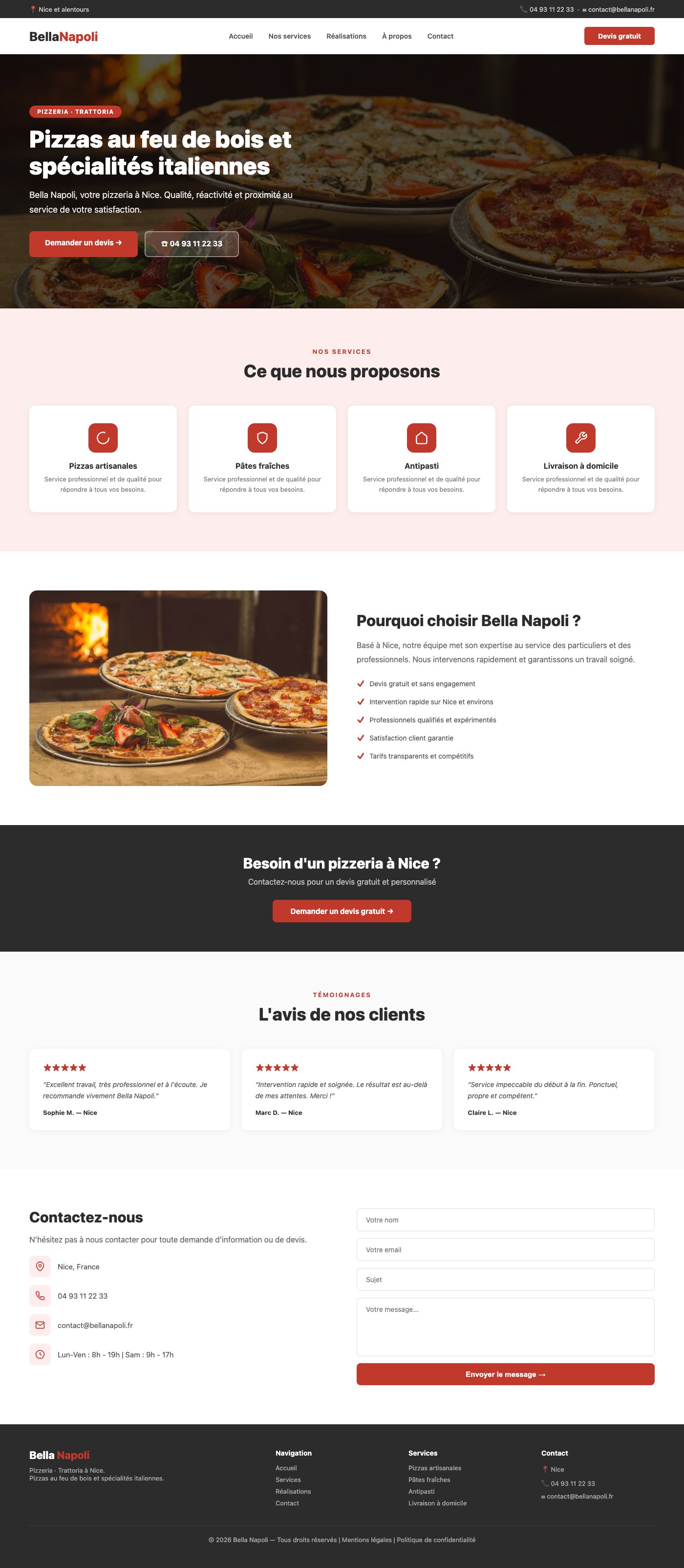 Site vitrine Bella Napoli pizzeria Nice