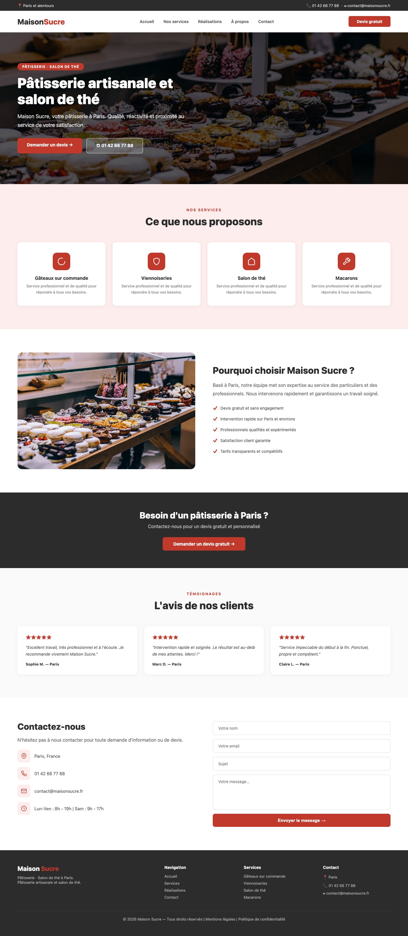 Site vitrine Maison Sucre pâtisserie Paris